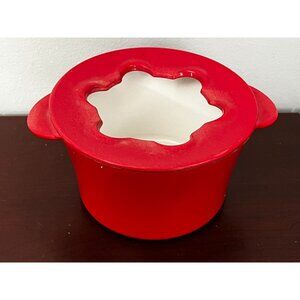 Red Norpro 2 Pc Cast Iron Fondue Pot with top red enamel